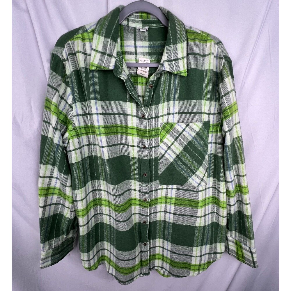 AERIE Womens M Plaid Flannel Shirt Green Button Up Oversized Grunge Cabin NWT